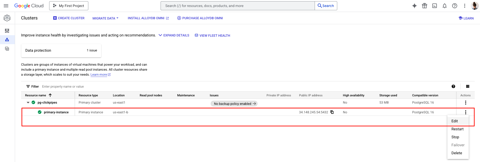 Edit primary instance configuration