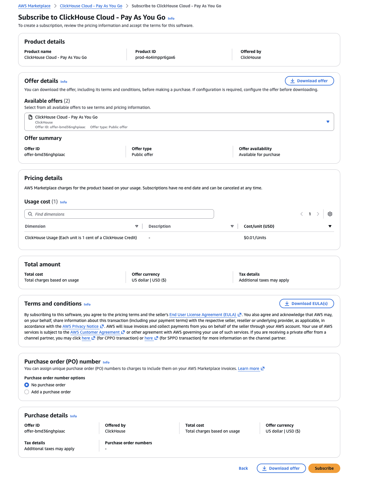 AWS Marketplace subscribe