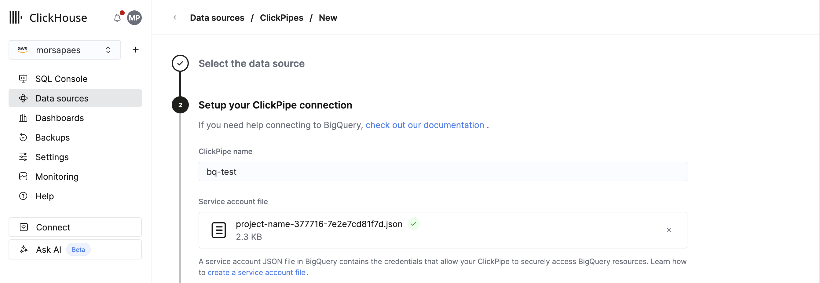 Upload service account key