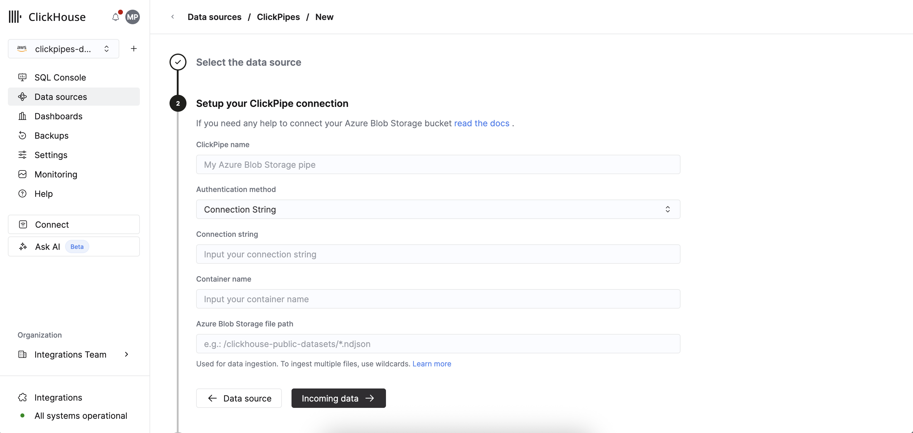 Fill out connection details