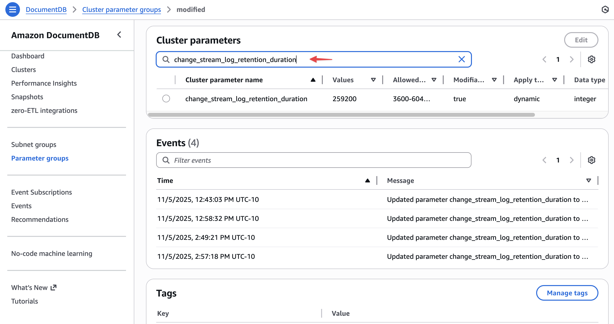Modify parameter group