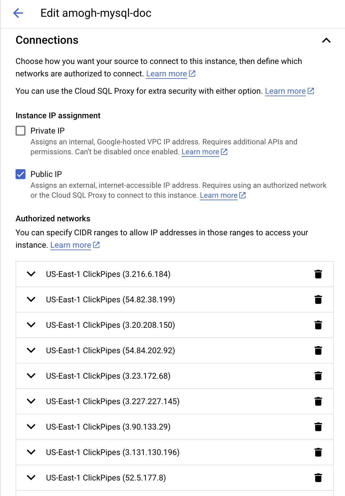 IP allowlisting in GCP MySQL