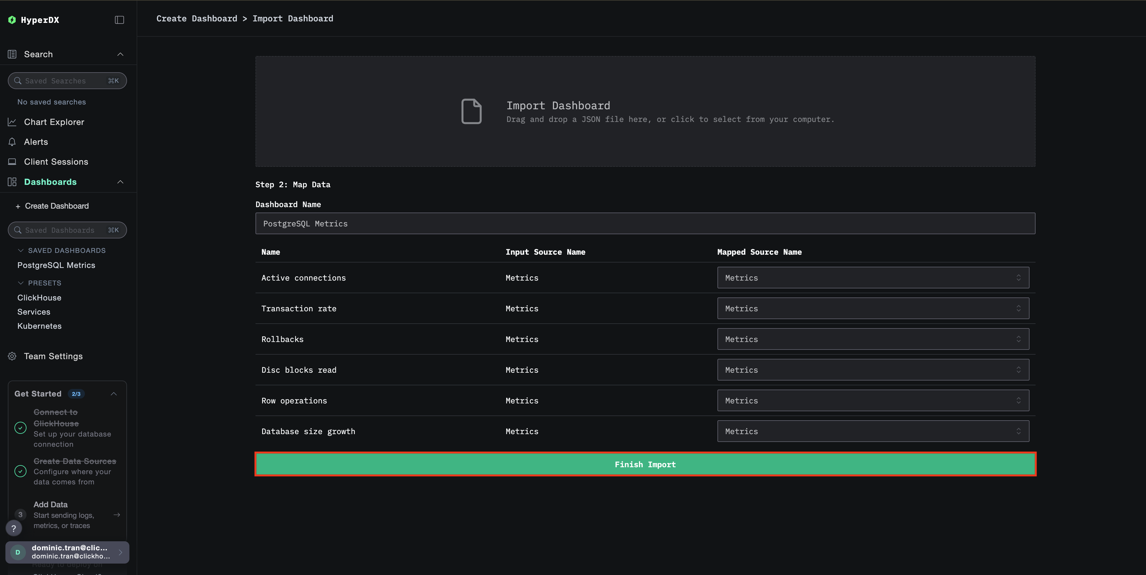 Finish import dialog