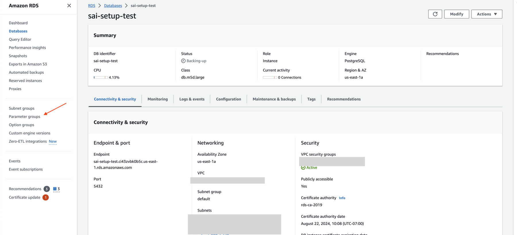 Where to find Parameter groups in Aurora