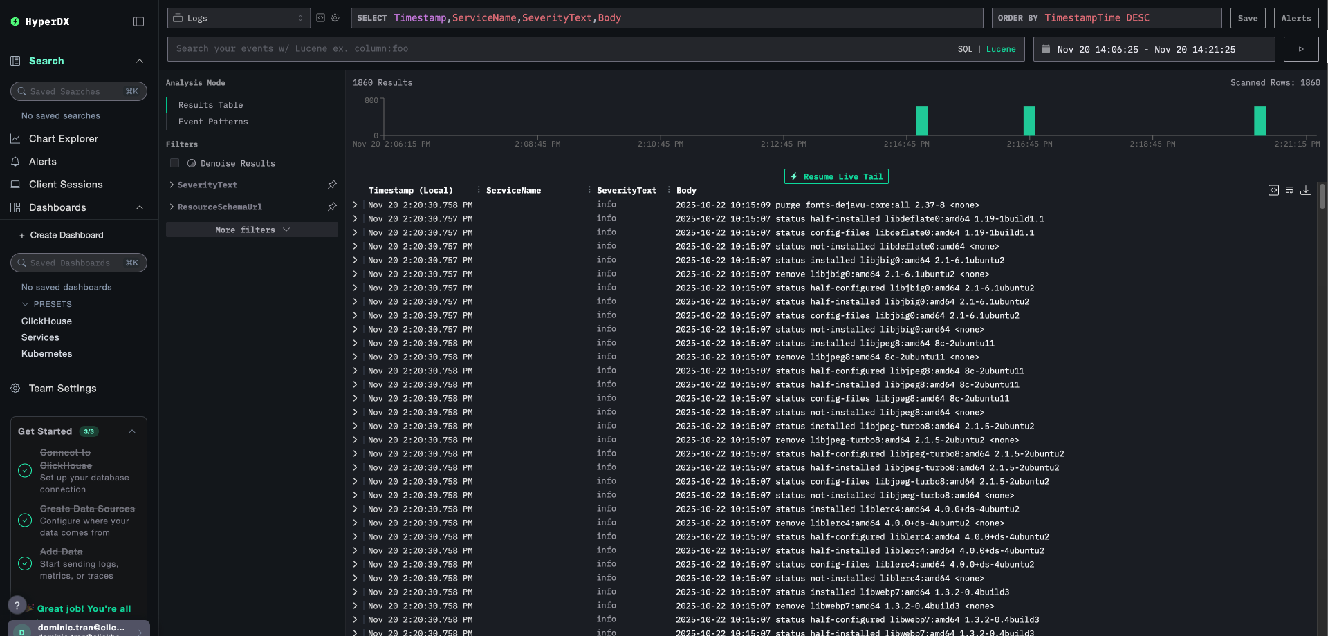 EC2 logs search view
