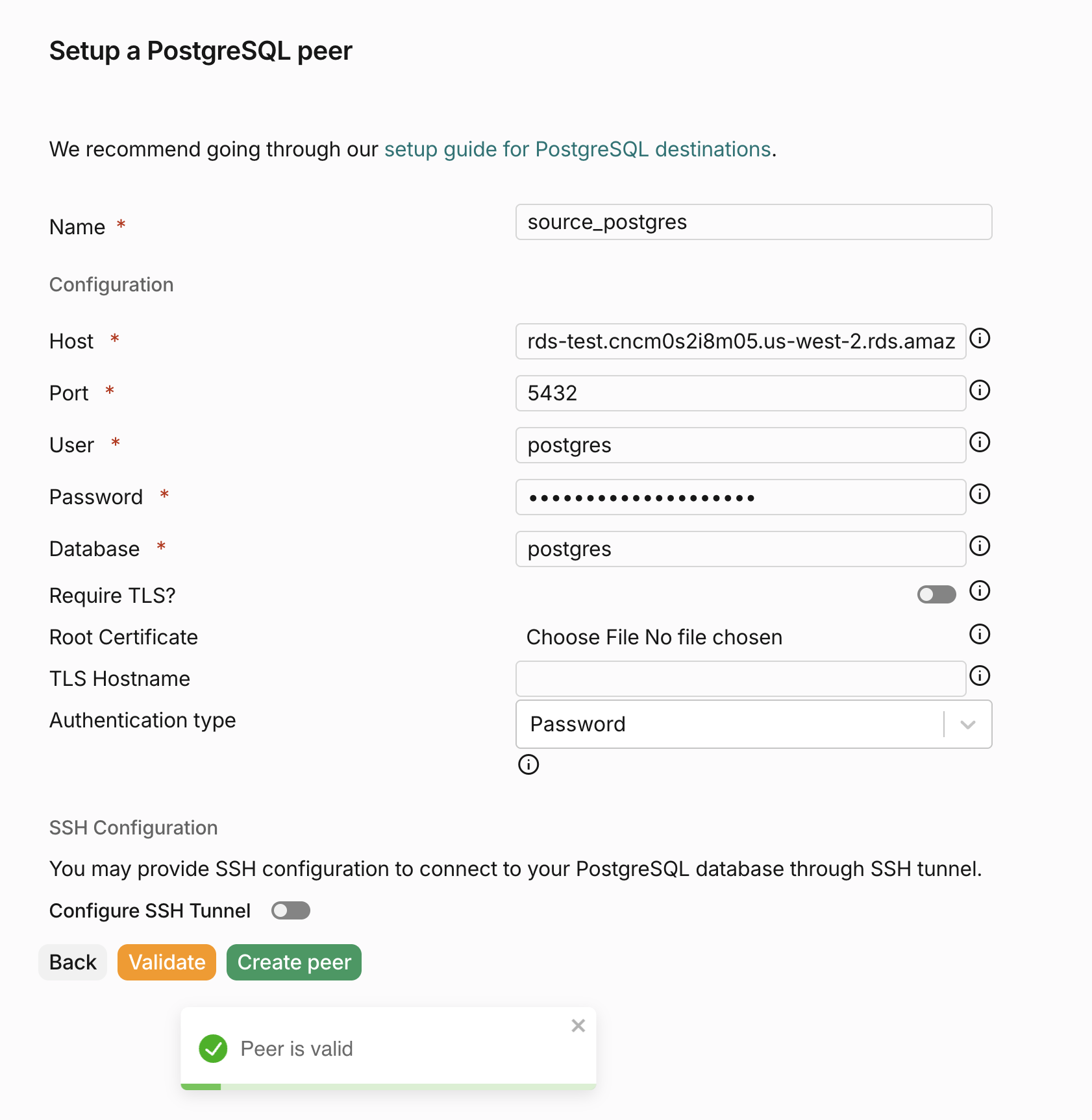 Source Peer Creation