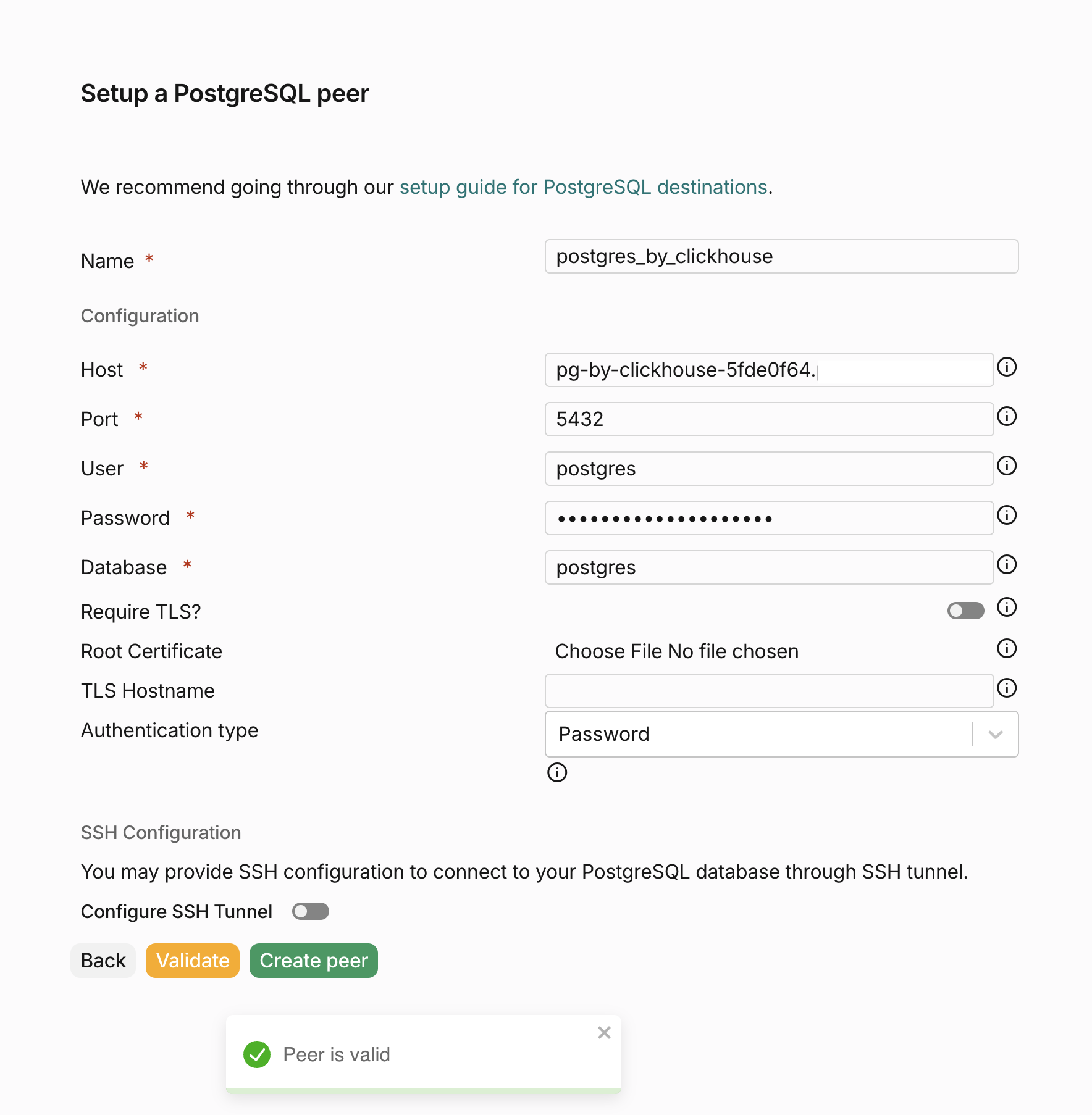 Target Peer Creation