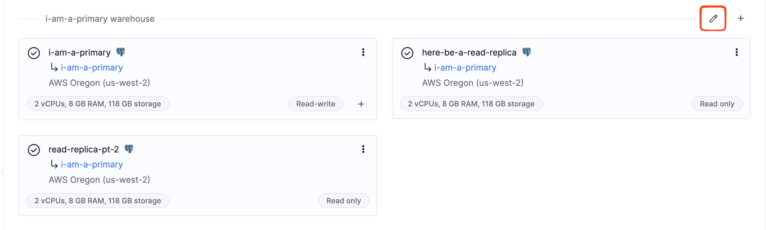 Warehouse view with edit icon